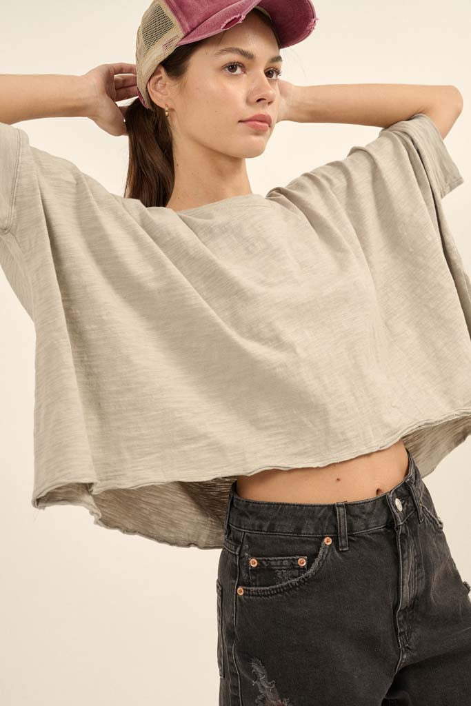 Easy Fit Vintage-Wash Cotton Oversized Boxy Tee - ShopPromesa