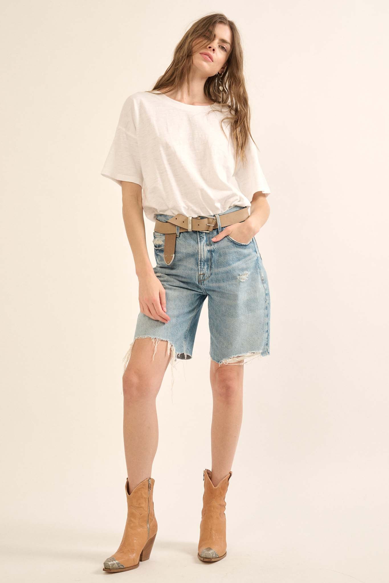 Easy Fit Vintage-Wash Slub Cotton T-Shirt Bodysuit - ShopPromesa