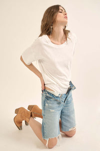 Easy Fit Vintage-Wash Slub Cotton T-Shirt Bodysuit - ShopPromesa