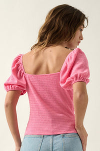 Smocked Jersey Puff-Sleeve Sweetheart Peasant Top - ShopPromesa