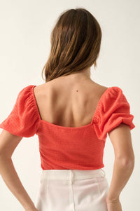 Smocked Jersey Puff-Sleeve Sweetheart Peasant Top - ShopPromesa