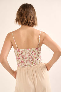 Lustrous Petals Floral Satin Corset Cami Top - ShopPromesa