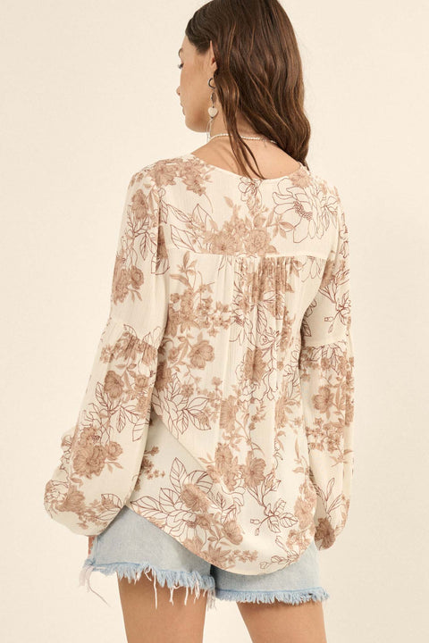 Blooming Heart Floral Lace-Up Peasant Top - ShopPromesa