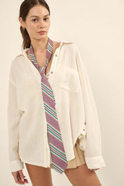 Clean Slate Crinkle Cotton Button-Up Pocket Shirt