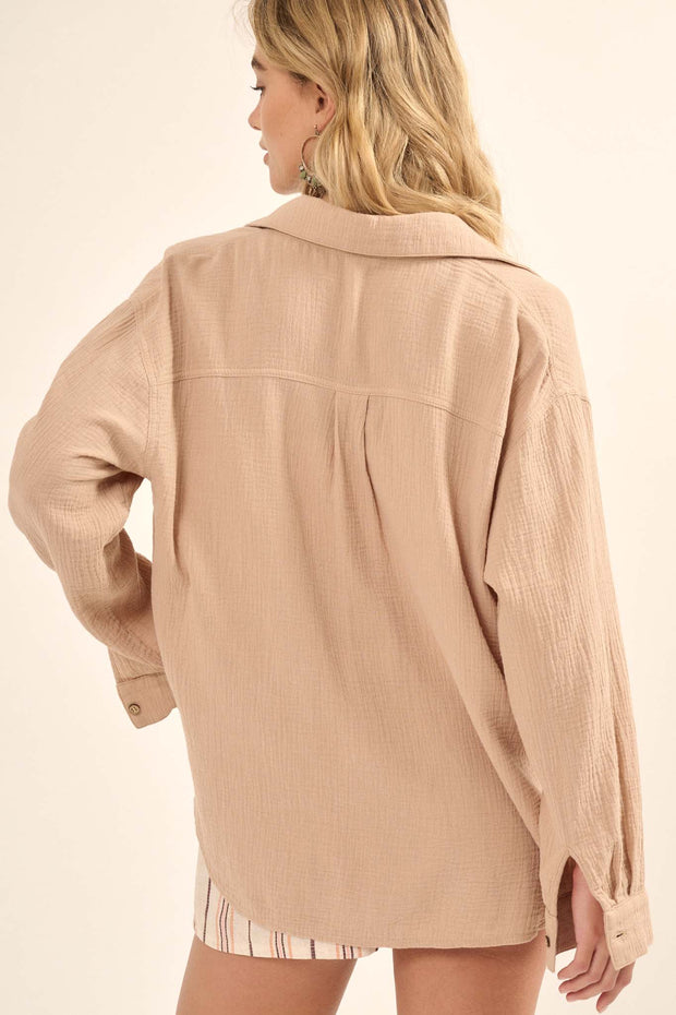 Clean Slate Crinkle Cotton Button-Up Pocket Shirt - ShopPromesa