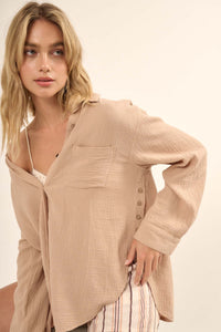 Clean Slate Crinkle Cotton Button-Up Pocket Shirt - ShopPromesa