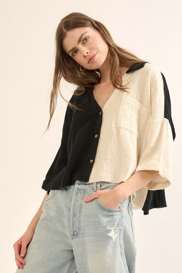 Better Half Colorblock Crinkle Cotton Pocket Shirt - ShopPromesa