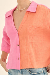 Better Half Colorblock Crinkle Cotton Pocket Shirt - ShopPromesa