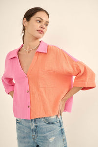 Better Half Colorblock Crinkle Cotton Pocket Shirt - ShopPromesa