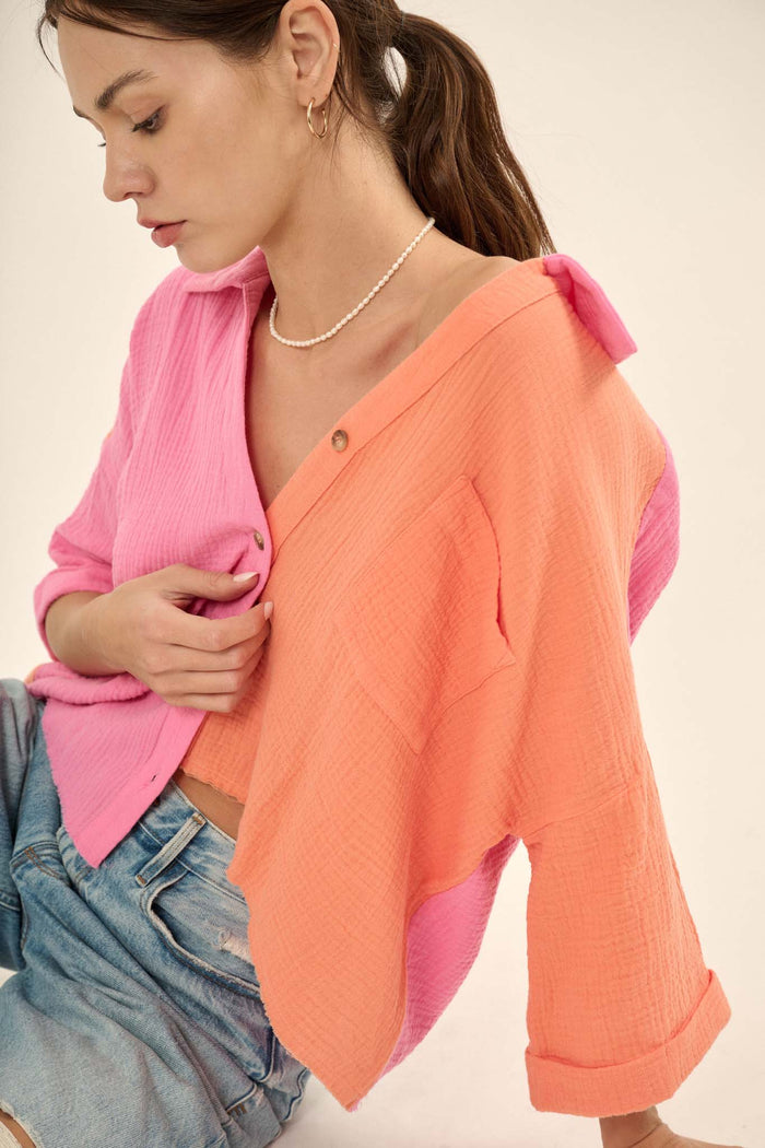 Better Half Colorblock Crinkle Cotton Pocket Shirt - ShopPromesa