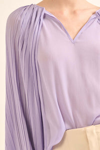 Angelic Heart Pleated Balloon-Sleeve Chiffon Top - ShopPromesa