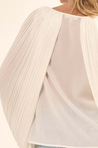 Angelic Heart Pleated Balloon-Sleeve Chiffon Top - ShopPromesa