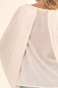 Angelic Heart Pleated Balloon-Sleeve Chiffon Top - ShopPromesa