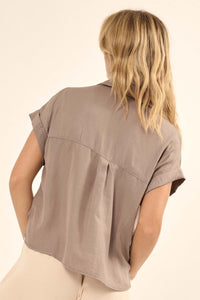 Open Heart Matte Satin Half-Button Pocket Shirt - ShopPromesa