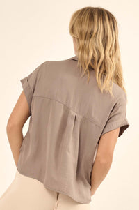 Open Heart Matte Satin Half-Button Pocket Shirt - ShopPromesa