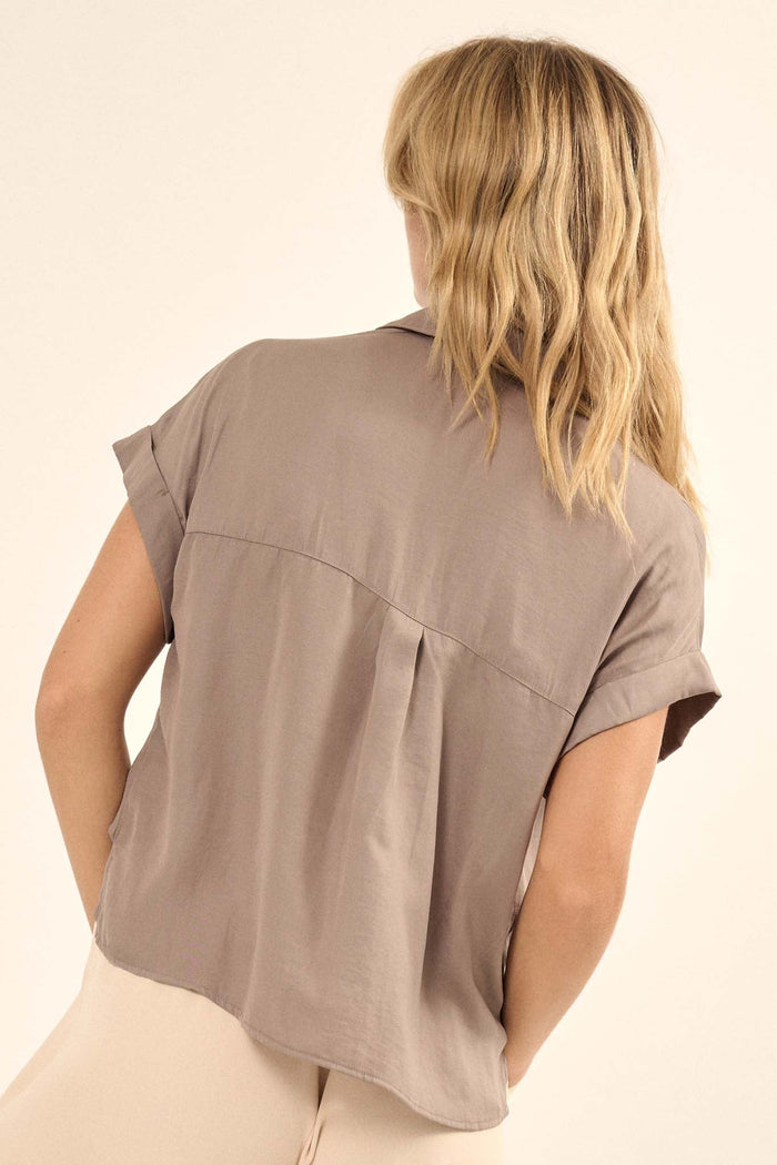 Open Heart Matte Satin Half-Button Pocket Shirt - ShopPromesa