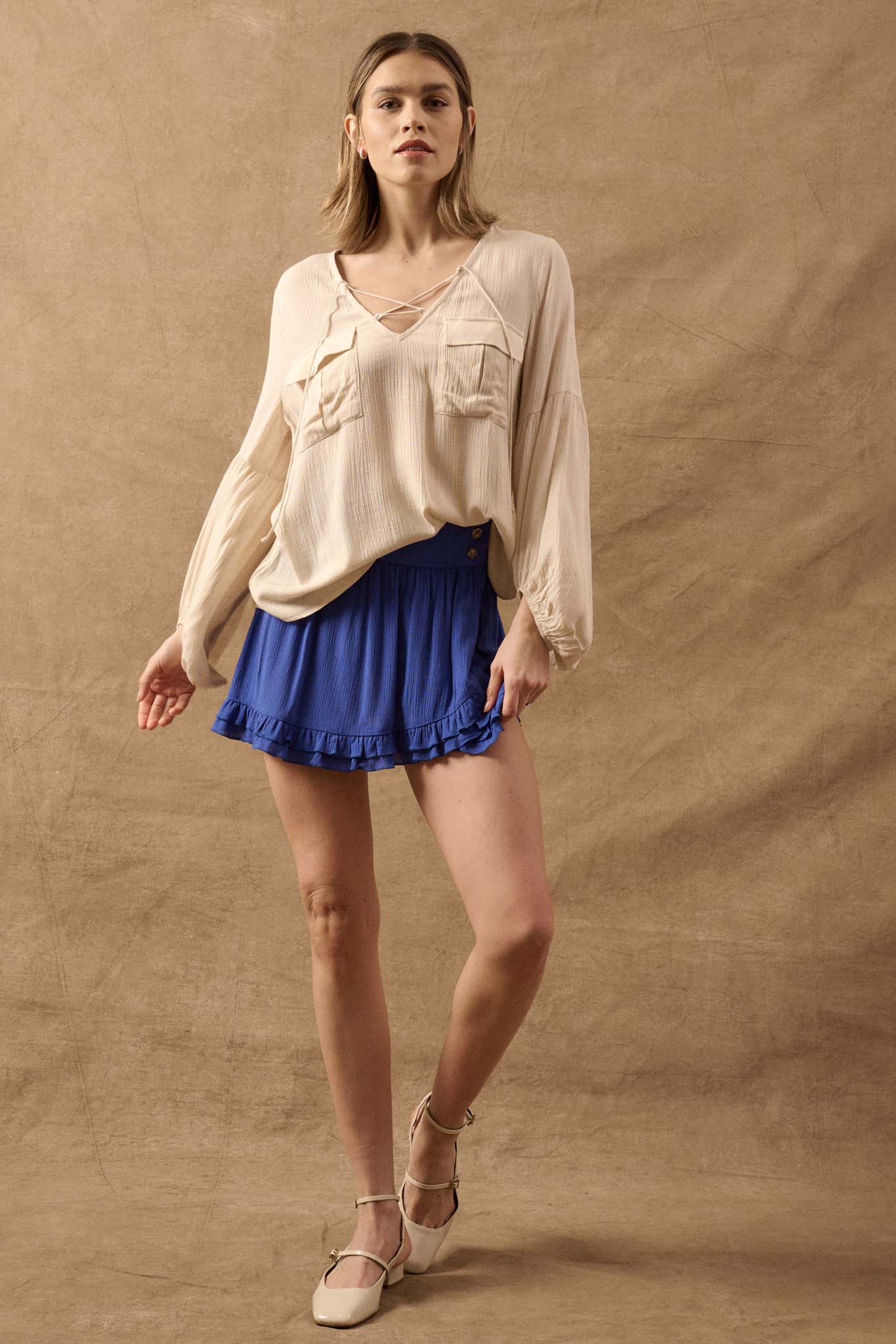 True Nature Balloon-Sleeve Pocket Peasant Top - ShopPromesa