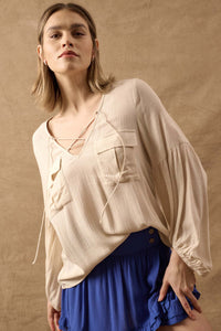 True Nature Balloon-Sleeve Pocket Peasant Top - ShopPromesa