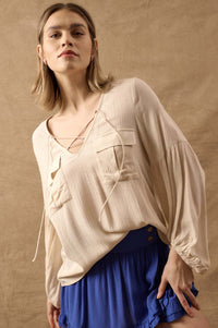 True Nature Balloon-Sleeve Pocket Peasant Top - ShopPromesa