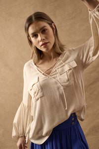 True Nature Balloon-Sleeve Pocket Peasant Top - ShopPromesa