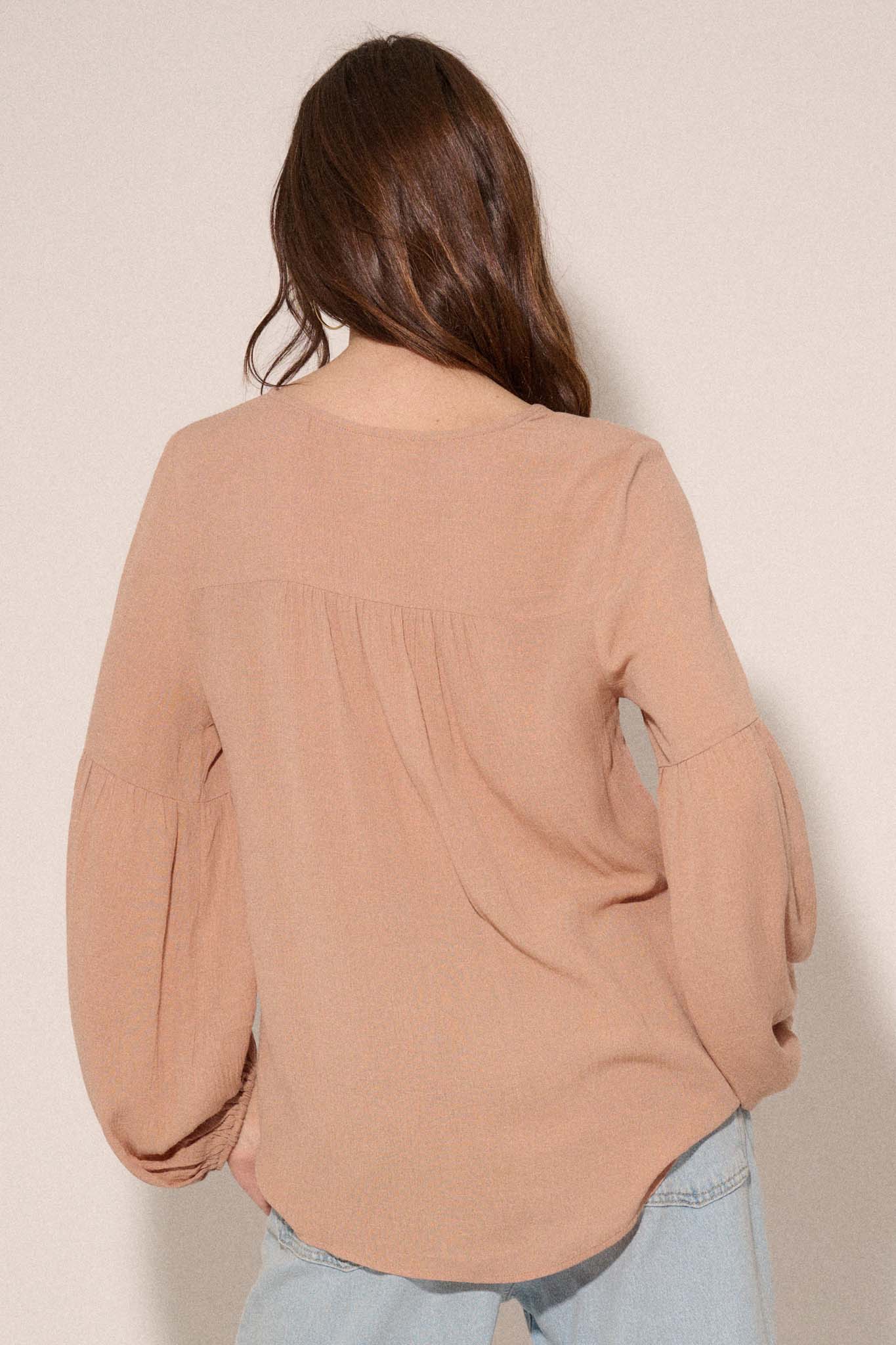 True Nature Balloon-Sleeve Pocket Peasant Top - ShopPromesa