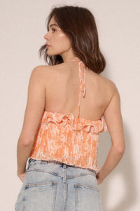 Mystic Petals Pleated Floral Chiffon Halter Top - ShopPromesa