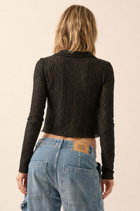 Daisy Dear Floral Lace Collared Long-Sleeve Crop Top - ShopPromesa