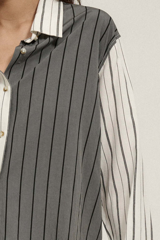 First in Line Colorblock Striped Button-Up Shirt - ShopPromesa
