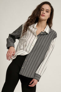 First in Line Colorblock Striped Button-Up Shirt - ShopPromesa