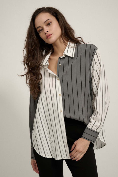 First in Line Colorblock Striped Button-Up Shirt - ShopPromesa