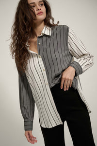 First in Line Colorblock Striped Button-Up Shirt - ShopPromesa