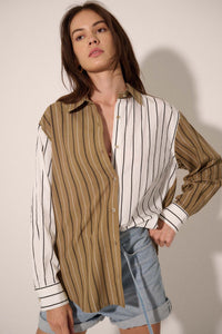 First in Line Colorblock Striped Button-Up Shirt - ShopPromesa