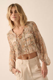 Bouquet by Me Floral Chiffon Cropped Peasant Top - ShopPromesa