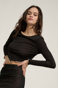 Sheer Joy Layered Mesh Long-Sleeve Bandana-Hem Top - ShopPromesa