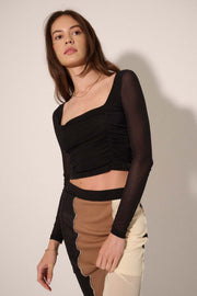 Sheer and Now Ruched Mesh Square Neck Crop Top - ShopPromesa