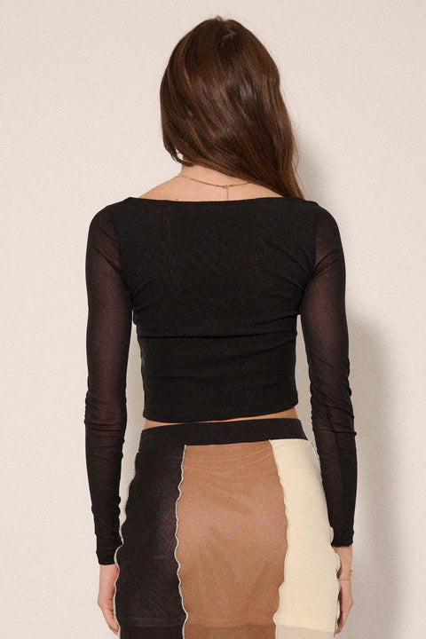 Sheer and Now Ruched Mesh Square Neck Crop Top - ShopPromesa