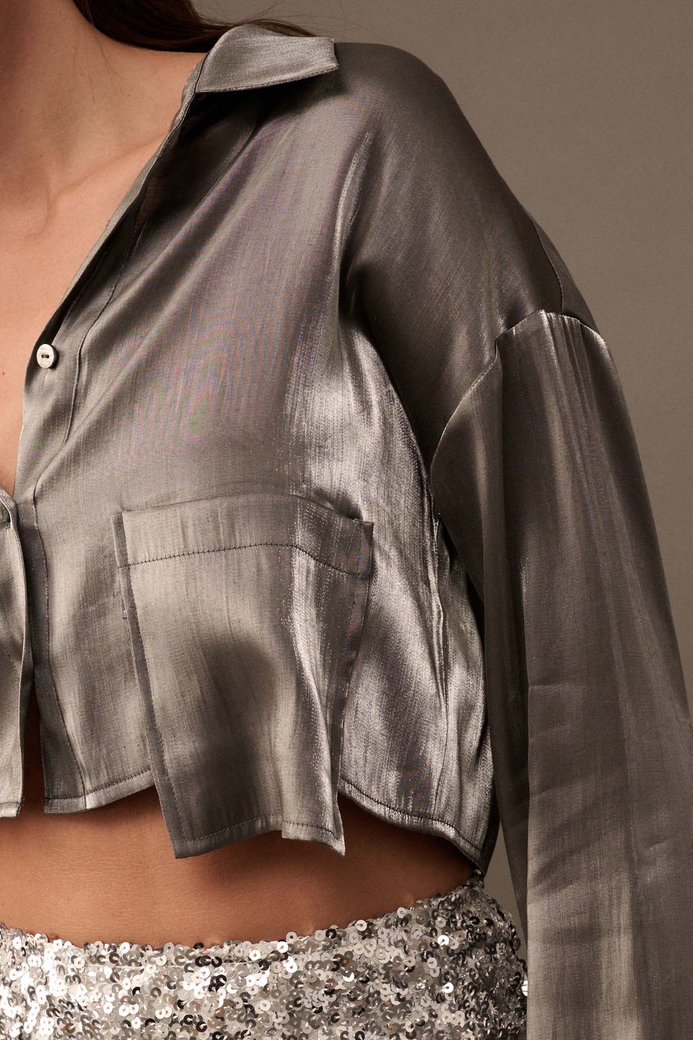 Silver Bullet Metallic Lamé Cropped Shirt - ShopPromesa