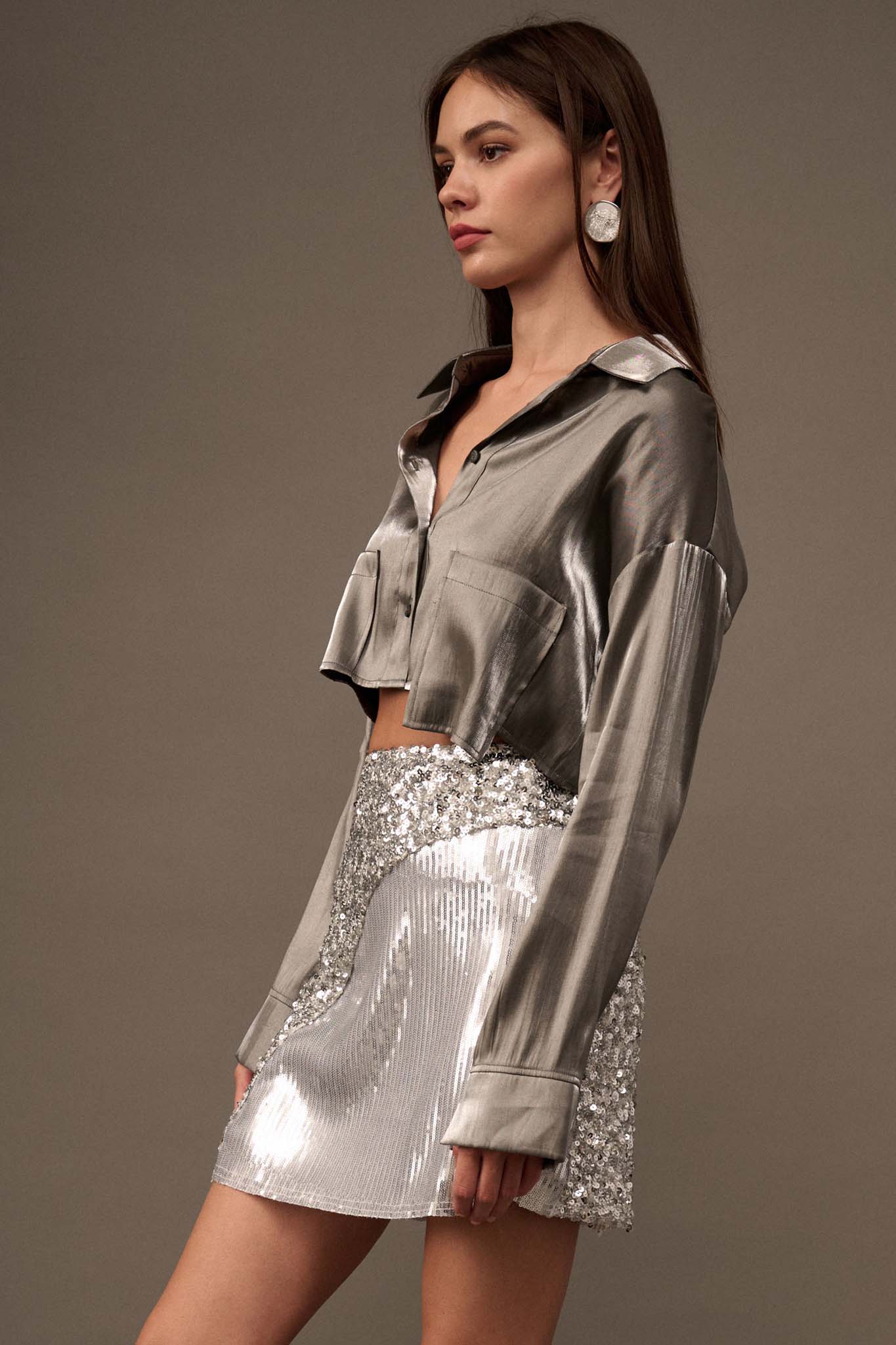 Silver Bullet Metallic Lamé Cropped Shirt - ShopPromesa