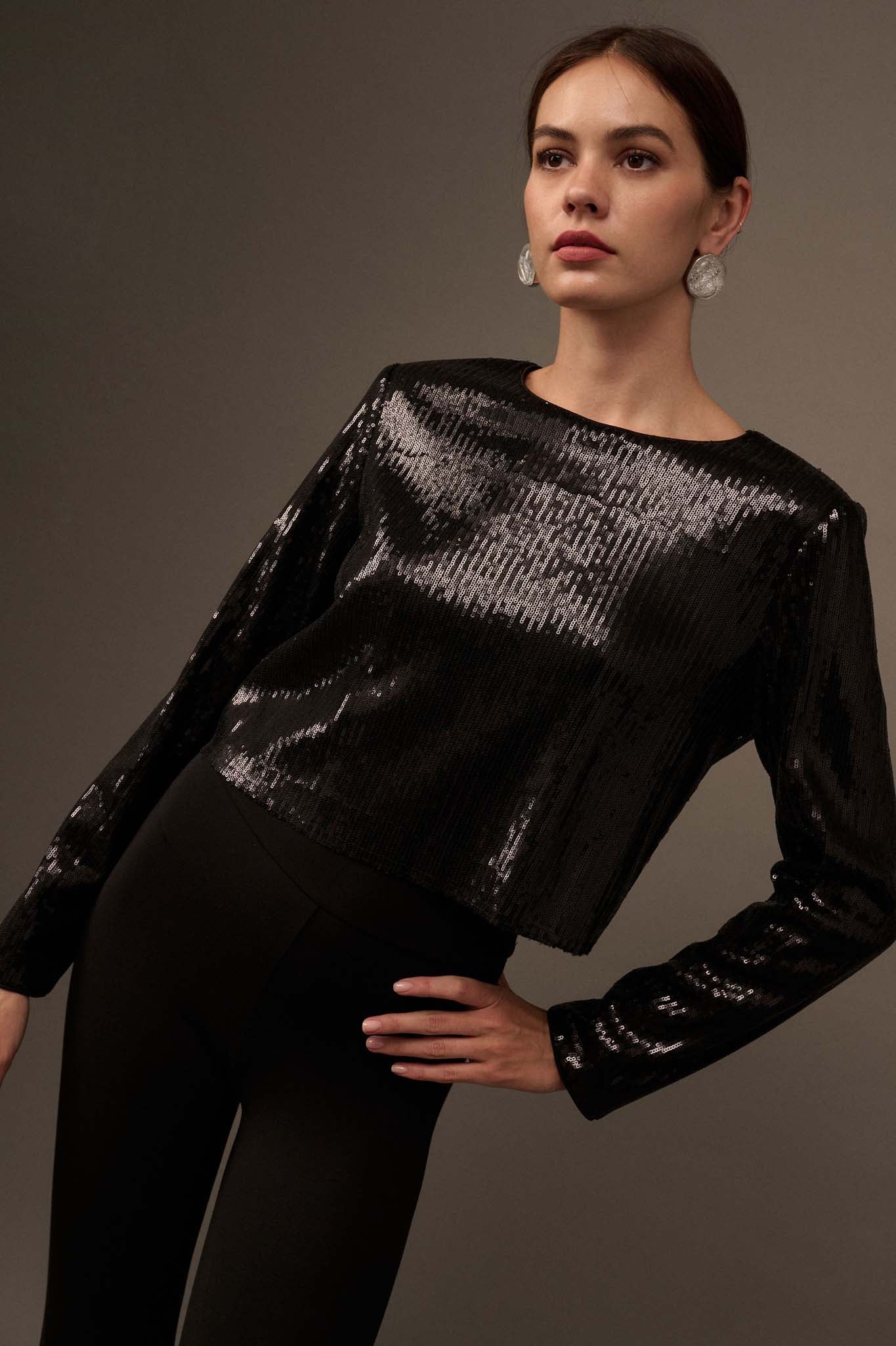 Putting on the Glitz Long-Sleeve Sequin Top - ShopPromesa