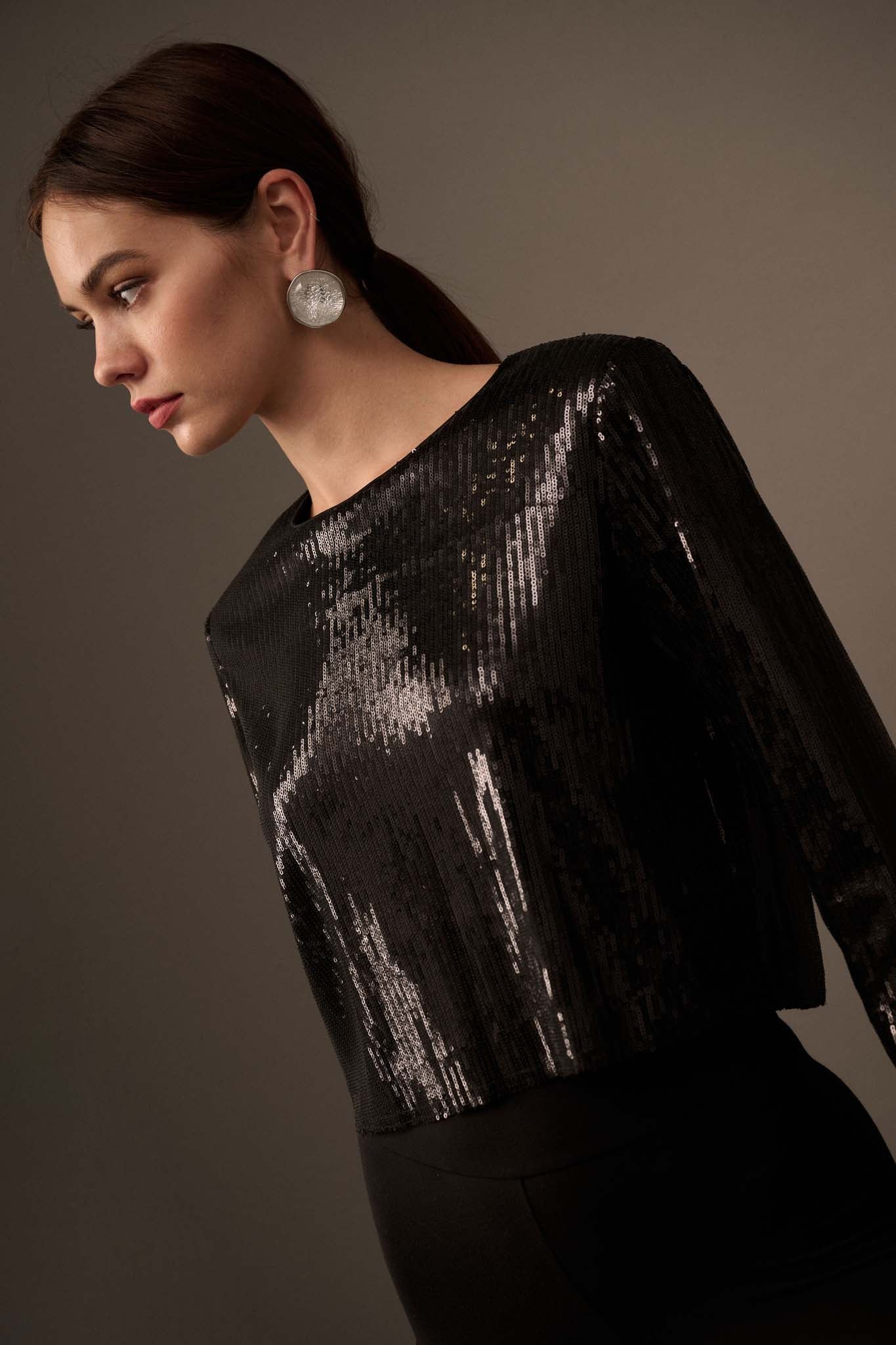 Putting on the Glitz Long-Sleeve Sequin Top - ShopPromesa