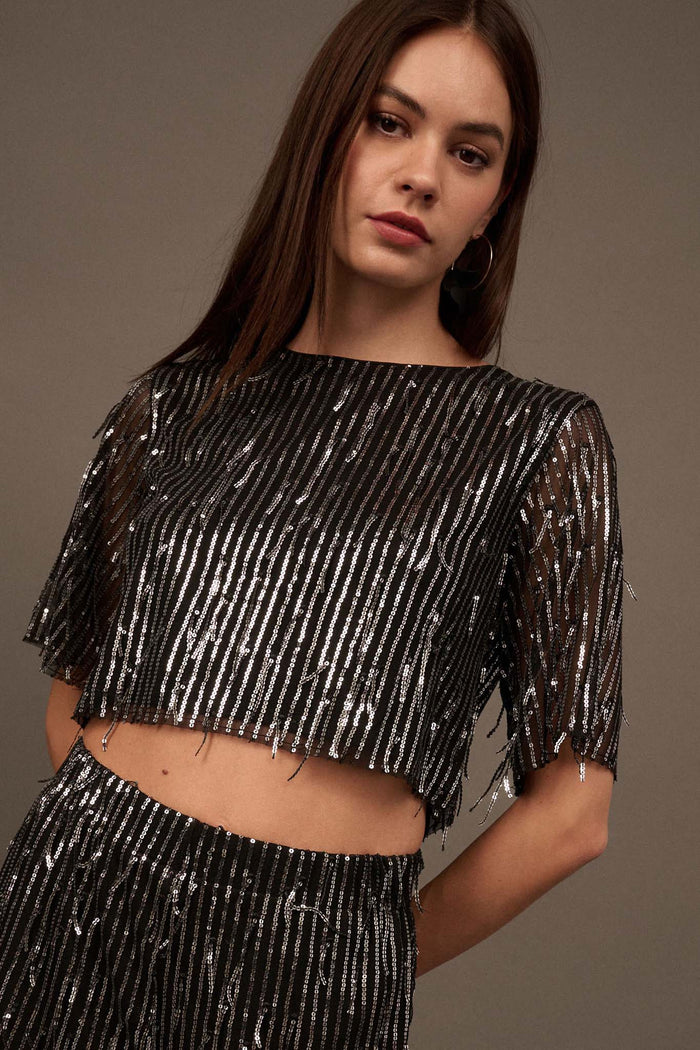 Razzle Dazzle Sequin Stripe Crop Top - ShopPromesa