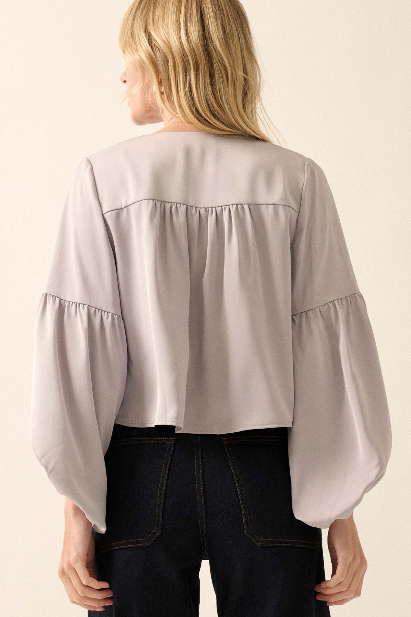 Touch of Silk Matte Satin Lace-Up Peasant Top - ShopPromesa