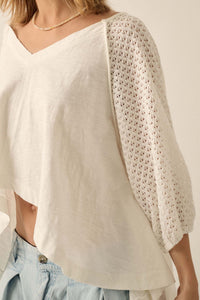 Letting Go Lace-Sleeve Mixed Media High-Low Top - ShopPromesa