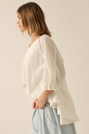 Letting Go Lace-Sleeve Mixed Media High-Low Top - ShopPromesa