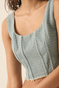 True Blue Jacquard Denim Cropped Corset Tank Top - ShopPromesa