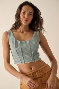 True Blue Jacquard Denim Cropped Corset Tank Top - ShopPromesa