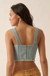 True Blue Jacquard Denim Cropped Corset Tank Top - ShopPromesa