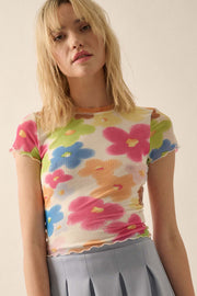 Flower Child Floral Mesh Cropped Baby Tee - ShopPromesa