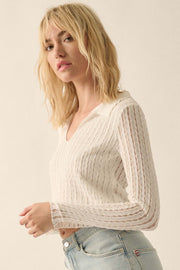 Making Waves Striped Lace Collared V-neck Top - ShopPromesa