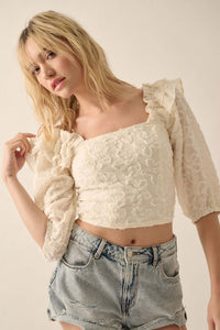 Sitting Pretty Floral Ribbon Lace Puff-Sleeve Top - ShopPromesa